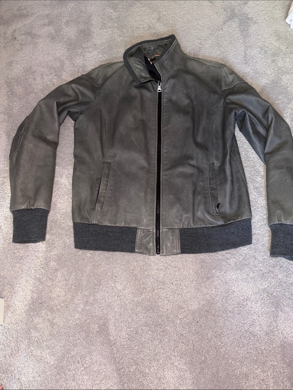 Straight from Italy 100% Leather Bomber Jacket - Dark Gray